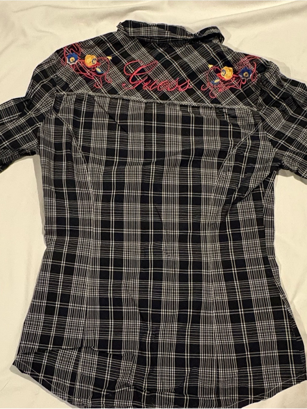 Guess Women’s Black Plaid Long Sleeve Button Down Size:Small - Picture 6 of 7